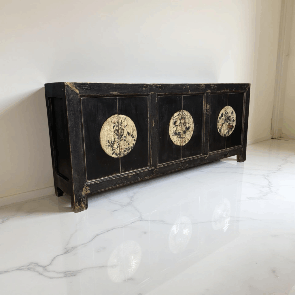 Dressoir 6dr zwart/besch.220x45x95