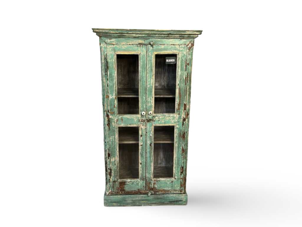 Kast glas 2dr turquoise/f 84x49x156