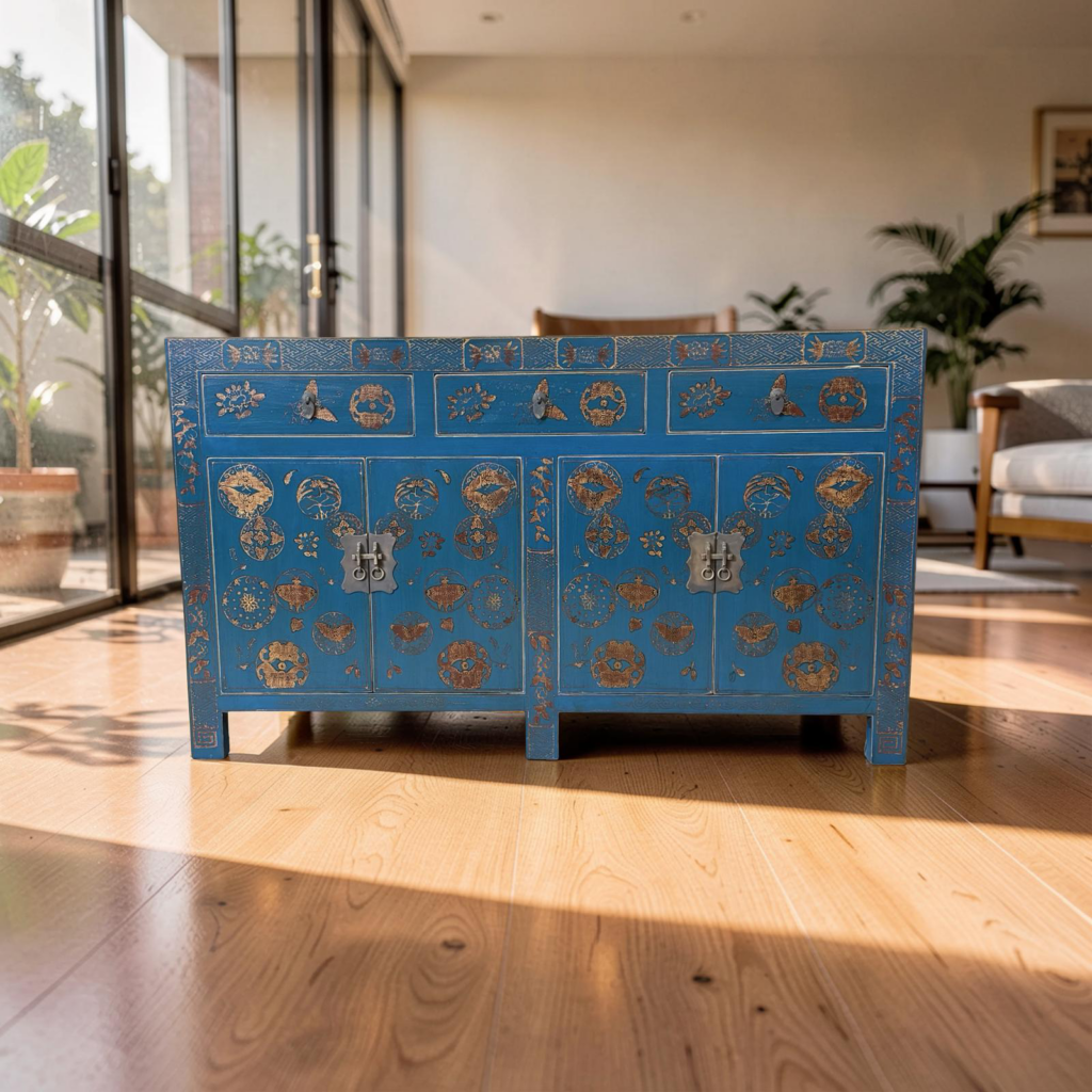 Dressoir blauw 4dr 3la 145x40x85