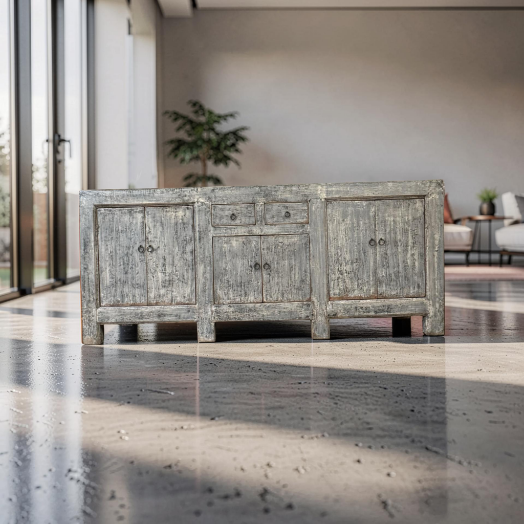 Dressoir blauw/grijs 6dr 2la 215x45x93