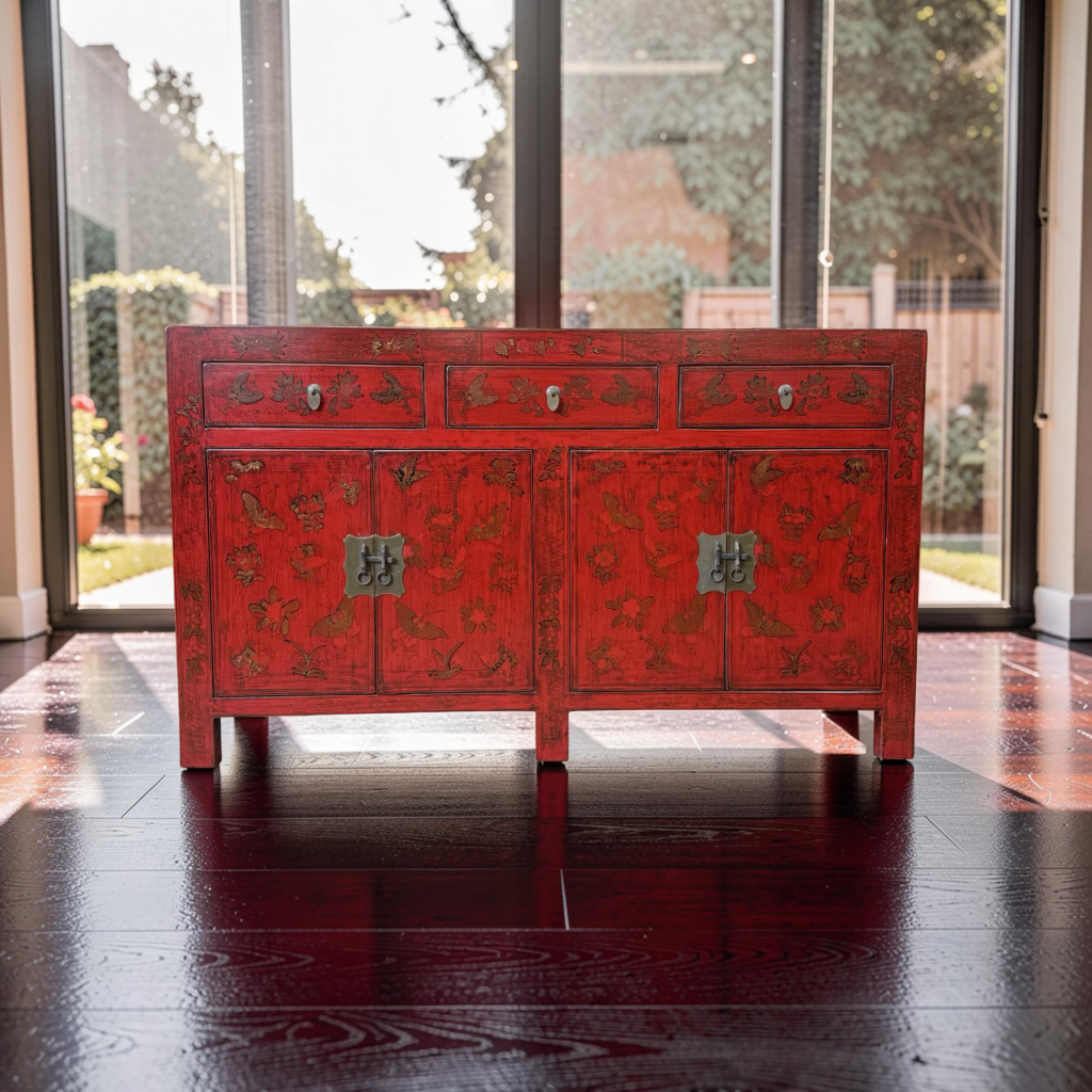 Dressoir 4dr 3drw rood besch. 145x40x85