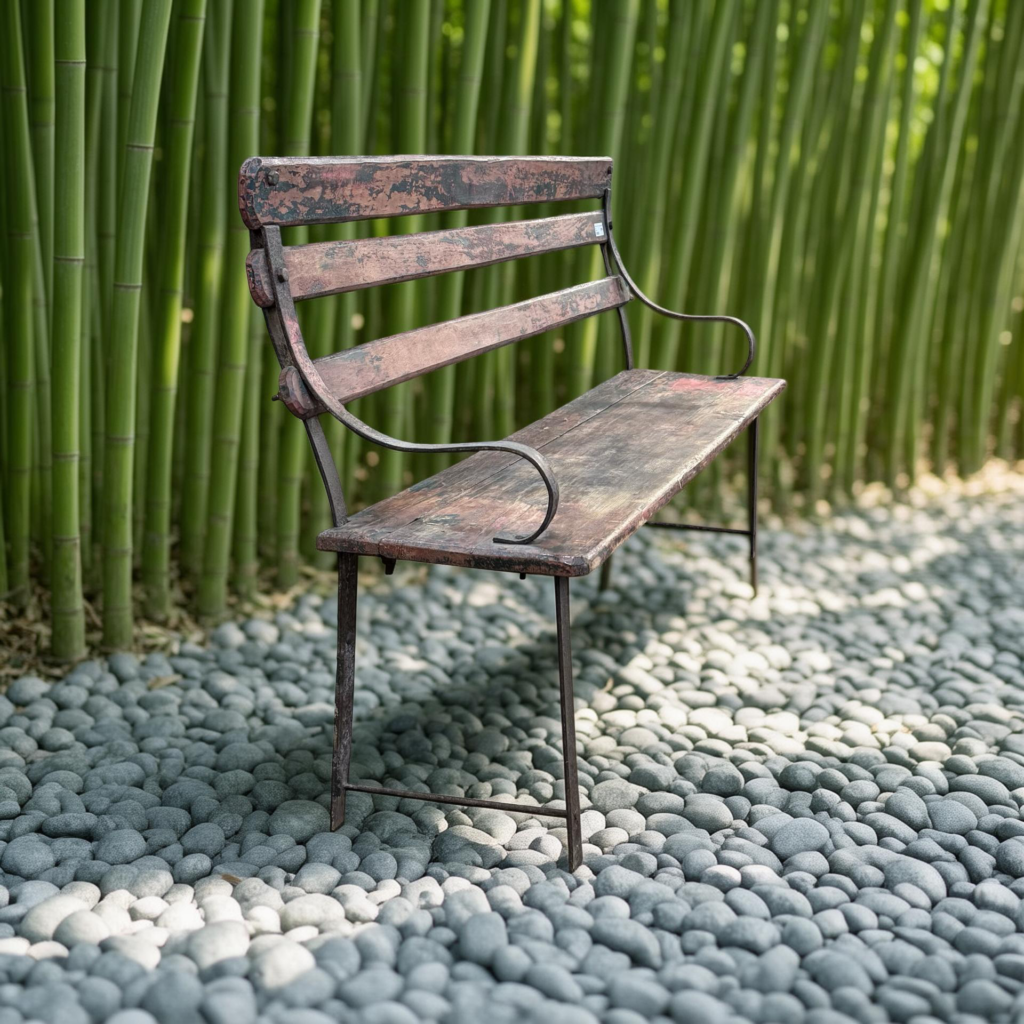 Bankje ijzer hout zitting rood/gr 40x100x173